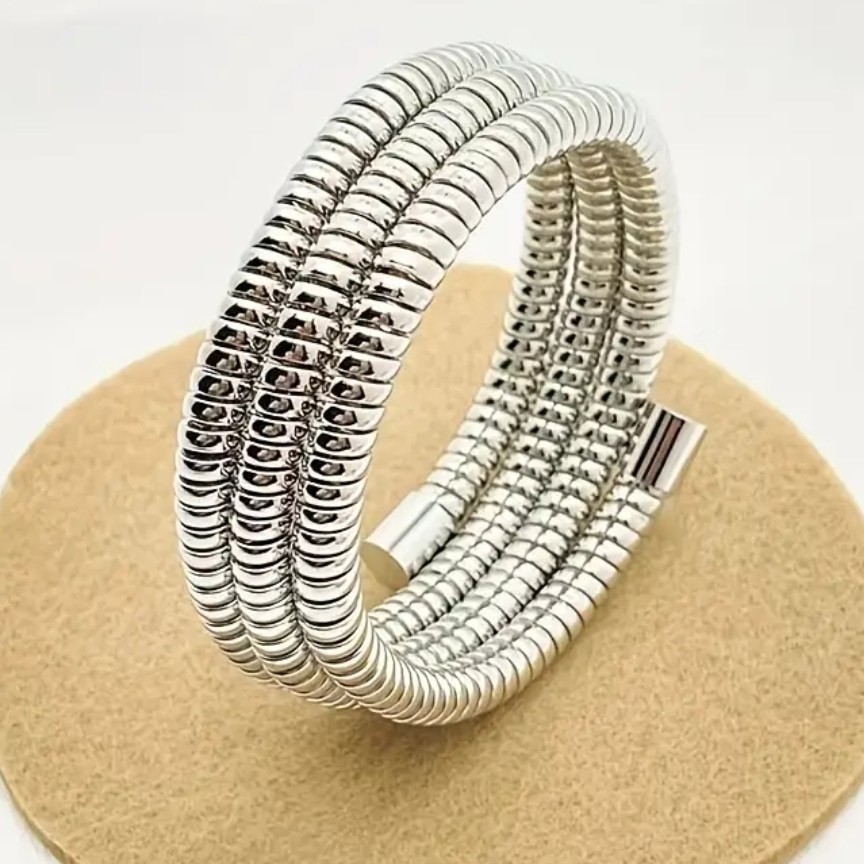 بنگل ماری پهن نقره ای،دستبند ماری پهن استیل،بنگل مردانه ماری