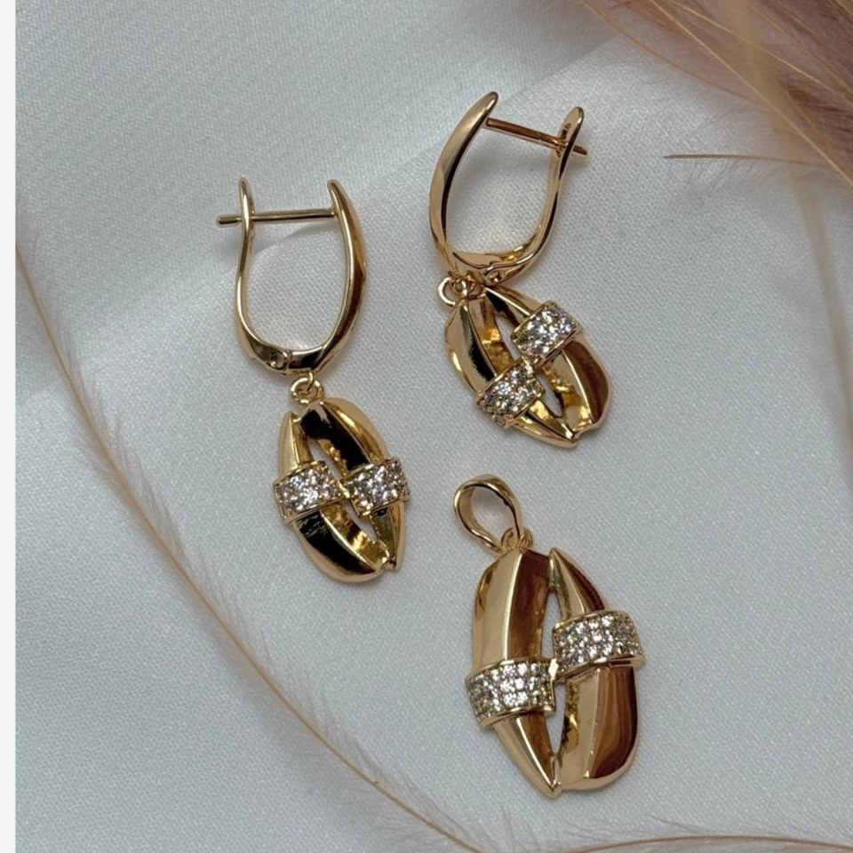 نیم ست گردنبند و گوشواره ژوپینگ زنانه طرح لوزی نگین تنوع طرح رنگ ثابت کد sm (پس کرایه)
