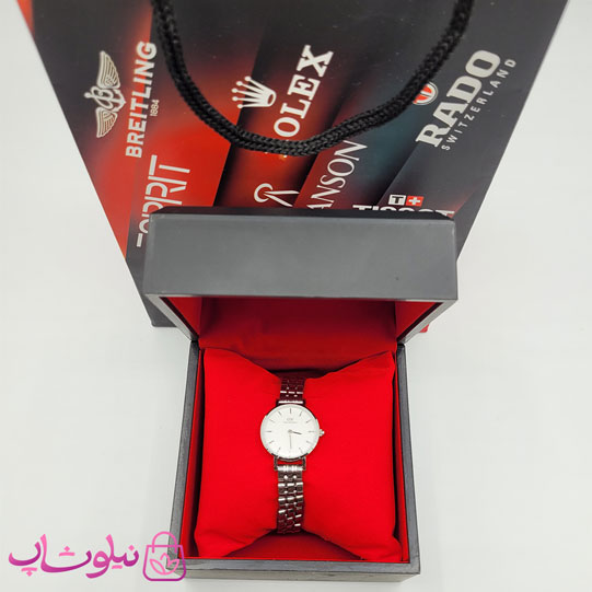 ساعت مچی دنیل ولینگتون زنانه مدل عقربه ای با بند نقره ای صفحه سفید کیفیت مستر کد 3700
