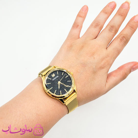 ساعت مچی سواروسکی زنانه موتور ژاپن مدل طلایی مشکی کیفیت مستر کد 1800
