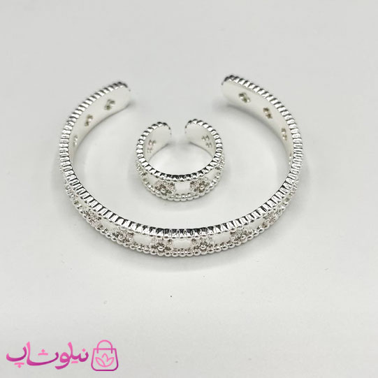 ست دستبند و انگشتر زنانه مدل ونکلیف آبکاری نقره کد 560